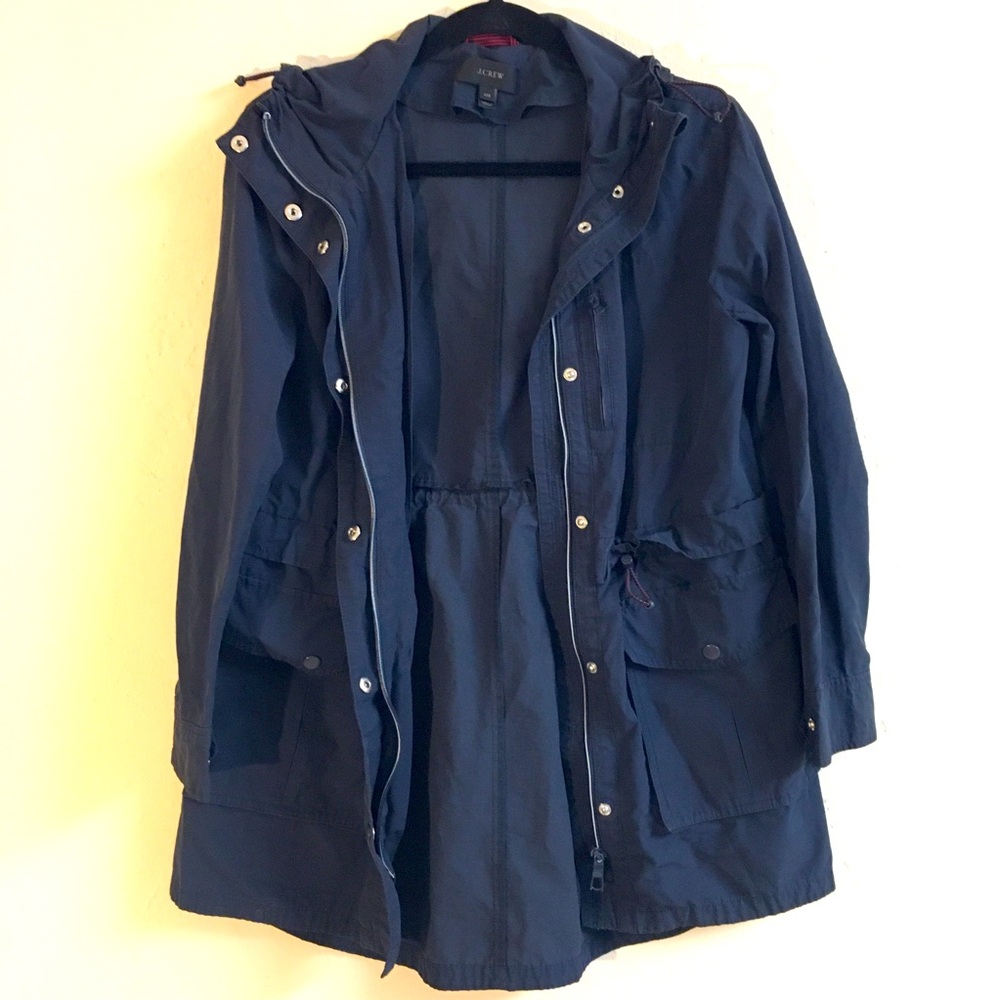 J Crew Utility Nylon Hooded Jacket Size XXS Blue